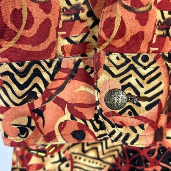 Attitude Artsy Aztec Button Front Embellished Jacket Large Petite Brown Orange - Picture 9 of 12